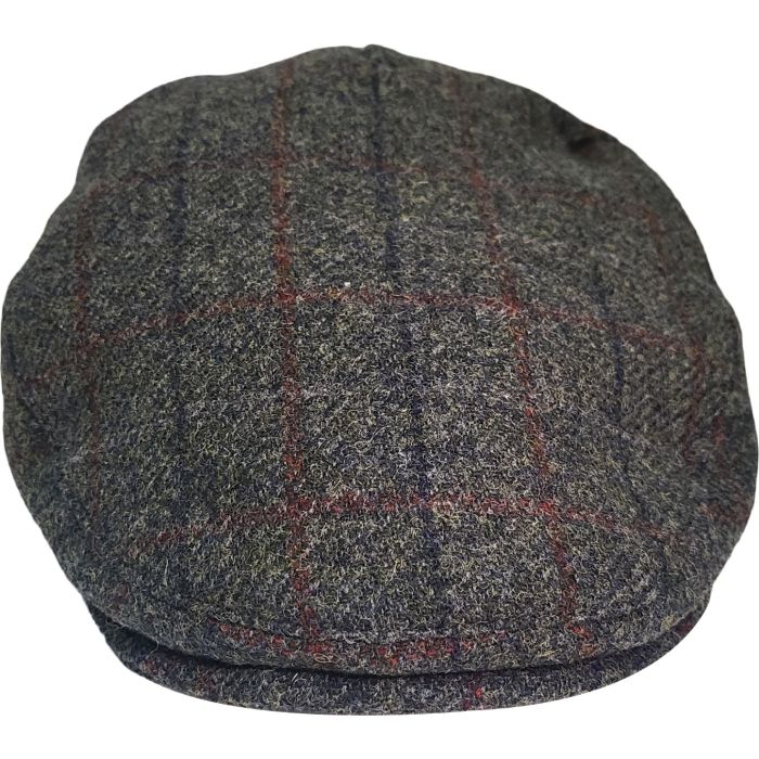 Classic Olive Checked Wool Flat Cap