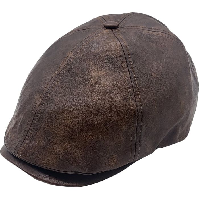 Faux Leather 6-Panel Flat Cap