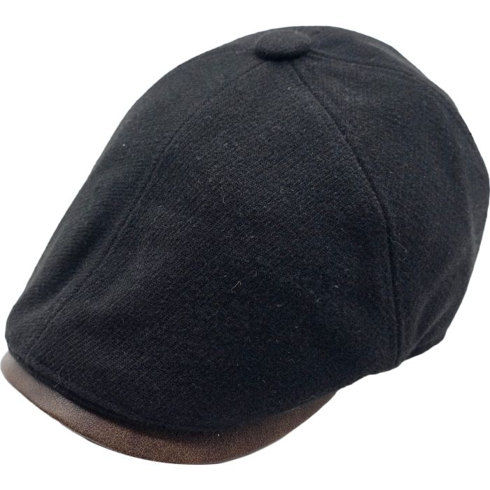 6-Panel Newsboy Flat Cap with Faux Leather Peak