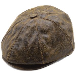 Classic Crack Leather Newsboy Cap