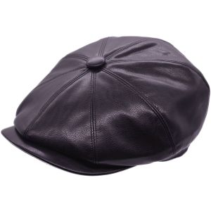 Black Faux Leather Newsboy Hat