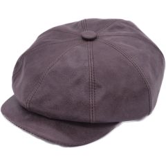 Genuine Cracked Leather Newsboy Cap