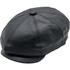 Genuine Leather Newsboy Hat - Black