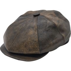 Brown Leather Patch Newsboy Cap